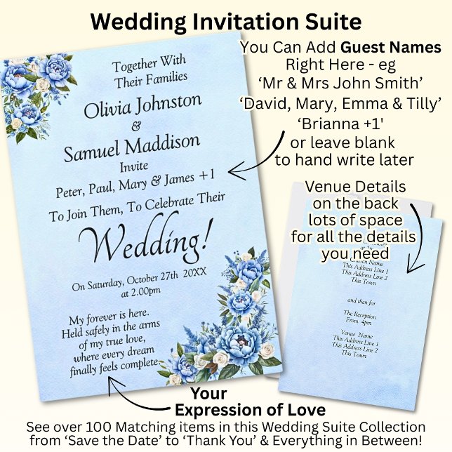 Blue Peony sobre la invitación a la suite Boda azu (Subido por el creador)