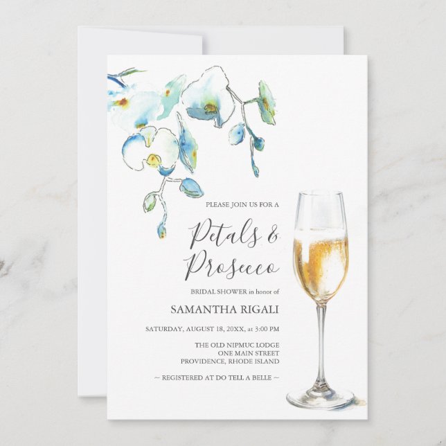 Blue Petals and Prosecco Bridal Shower Invitations (Anverso)