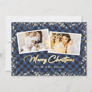 Blue Photo Plaid Gold Noviembre Feliz Navidad