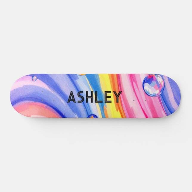 Blue Pin Surf Pattern Watercolor Skateboard (Horz)