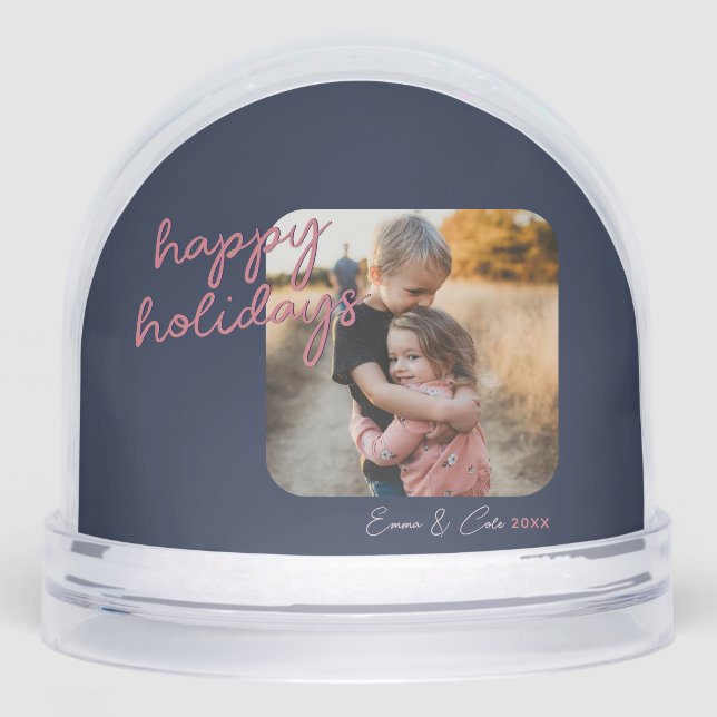 Blue Pink 1-Photo Happy Holidays Script (Anverso)
