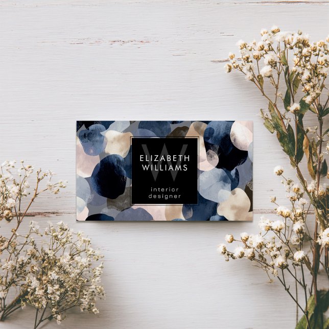 Blue Pink Gray Monogram Modern Business Card (Subido por el creador)