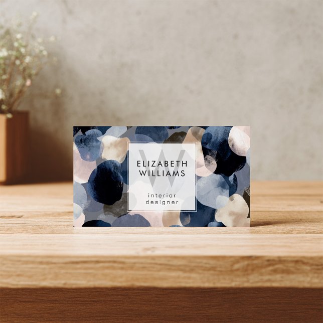 Blue Pink Gray Monogram Modern Business Card (Subido por el creador)