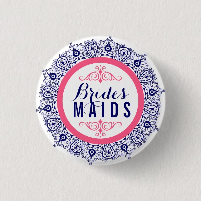 Blue Pink & White Lace Novias botón 2a (Anverso)