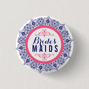 Blue Pink & White Lace Novias botón 2a