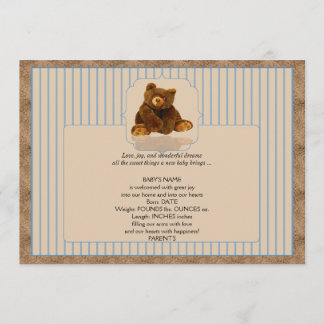 Blue Pinstripe Teddy Bear Invitación de bebé