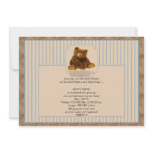 Blue Pinstripe Teddy Bear Invitación de bebé