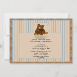 Blue Pinstripe Teddy Bear Invitación de bebé