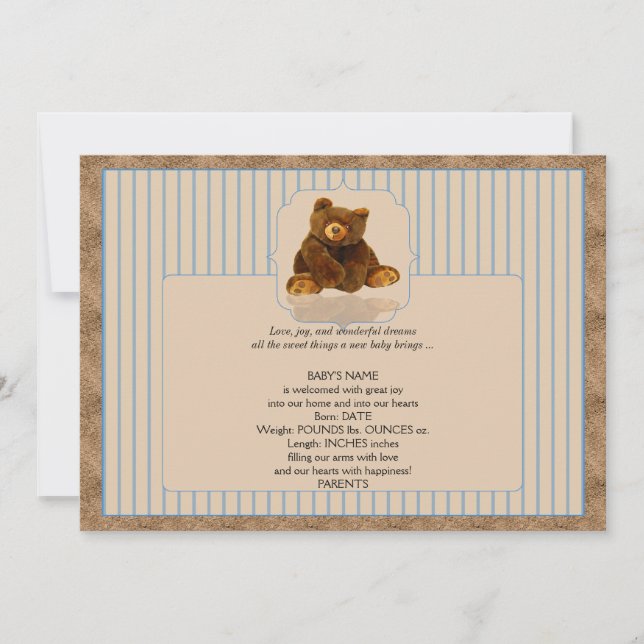 Blue Pinstripe Teddy Bear Invitación de bebé (Anverso)