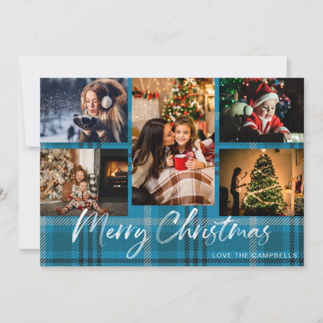 Blue Plaid 5 Merry Christmas Photo (Anverso)