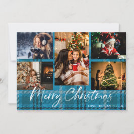 Blue Plaid 5 Merry Christmas Photo