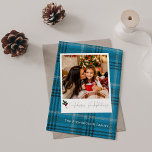 Blue Plaid Instant Photo Happy Holidays<br><div class="desc">Envíe a algunos Navidades Cheer con una foto favorita y su tarjeta Blue Plaid Instant Photo Happy Holidays.</div>