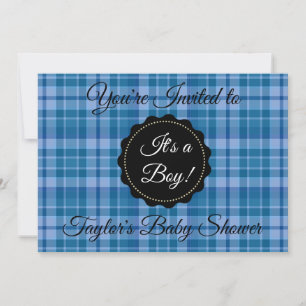 Blue Plaid its a Boy Baby Shower Invitación
