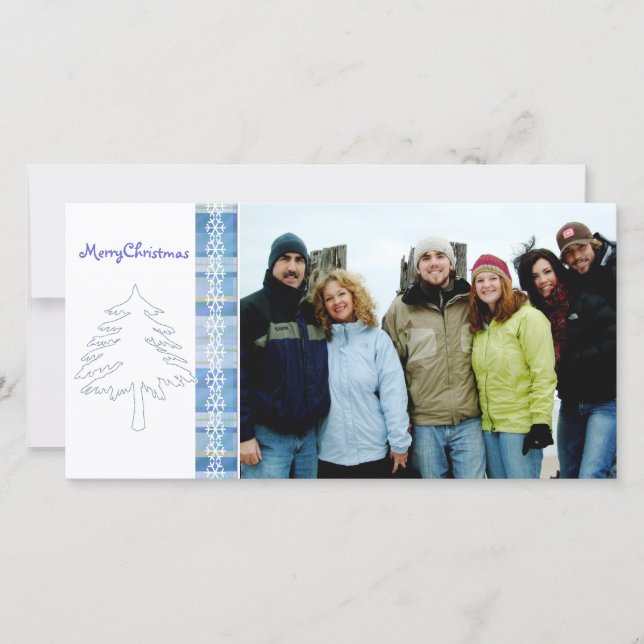 Blue Plaid Pine Tree y Snowflake Feliz Navidad (Anverso)