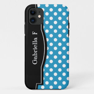Blue Polka Dot Black Frame iPhone 5 funda