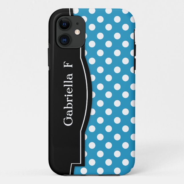 Blue Polka Dot Black Frame iPhone 5 funda (Reverso)