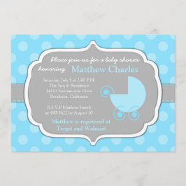 Blue Polka Dots Baby Boy Invitación a Baby Shower