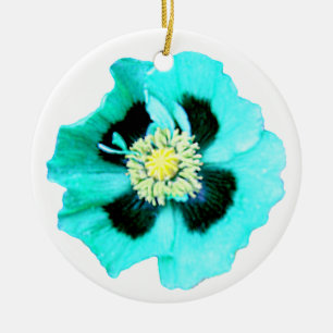 Blue Poppy redondo ornamento blanco
