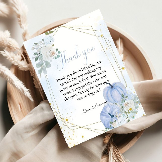 Blue Pumpkin Fall Boy Baby Shower Gracias tarjeta (Subido por el creador)