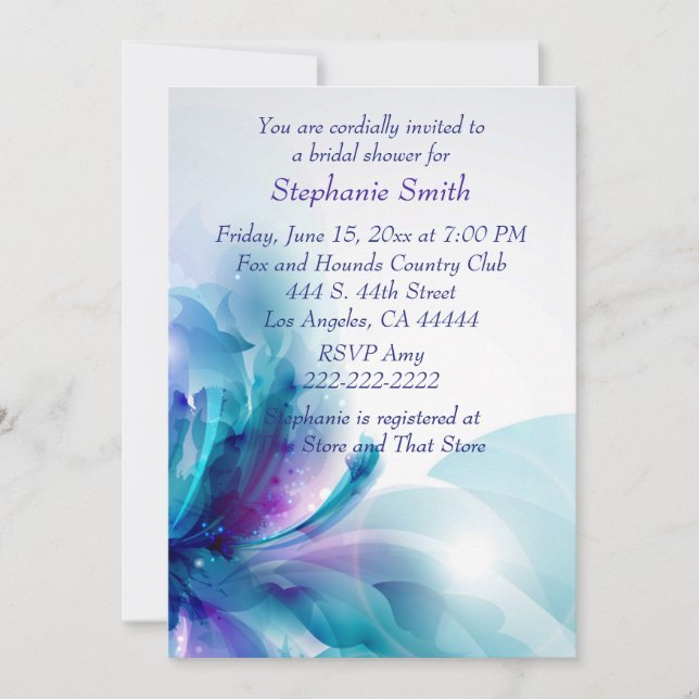 Blue Purple Floral Design Bridal Shower Invitación (Anverso)