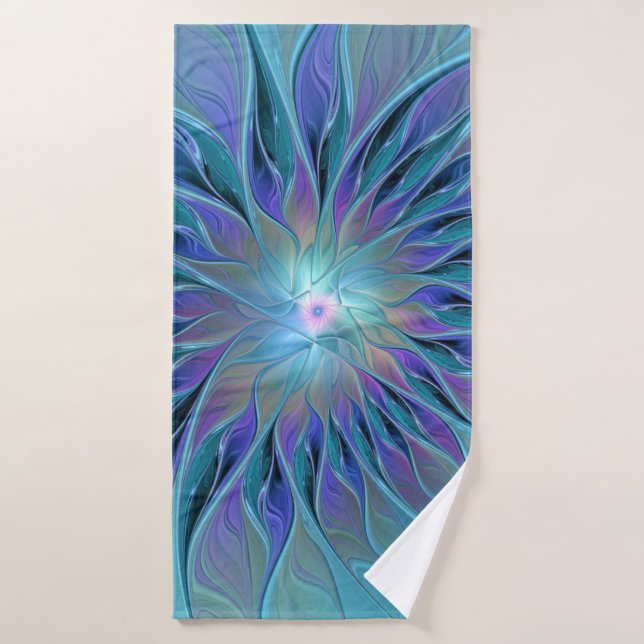 Blue Purple Flower Dream Abstract Fractal Art (Toalla de baño)
