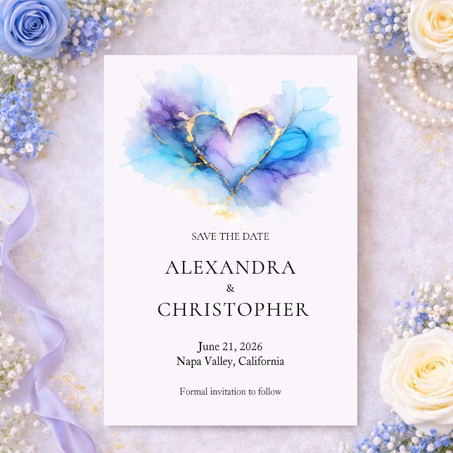Blue Purple Gold Abstract Heart  Save the Date (Subido por el creador)