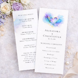 Blue Purple Gold Abstract Heart Wedding Program 