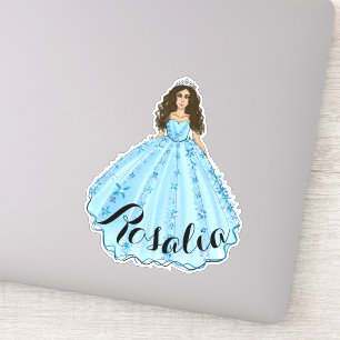 Blue Quinceañera Custom Name Birthday Pegatina