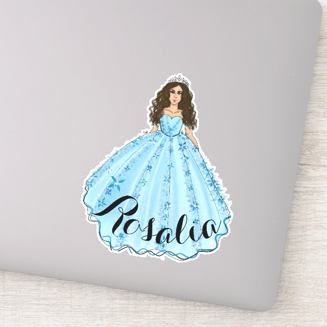 Blue Quinceañera Custom Name Birthday Pegatina (Detalle)