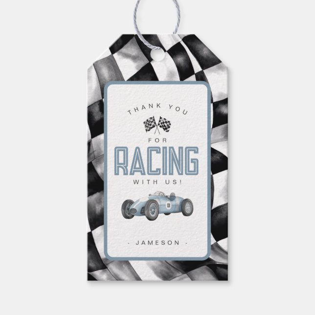 Blue Race Car Birday Party Favor Gift Etiqueta (Anverso)