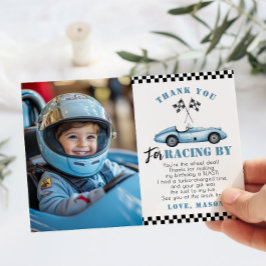 Blue Race Car Photo Birday Tarjeta de agradecimien