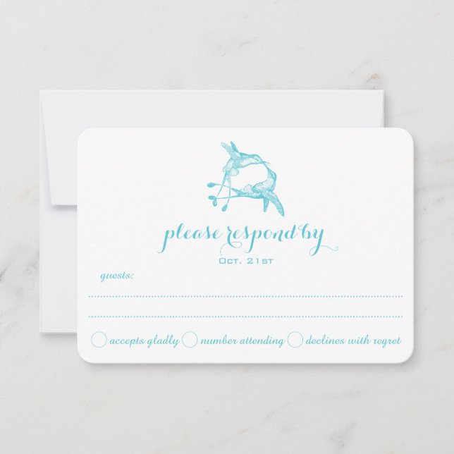 Blue Radiance Hummingbird Kiss Wedding RSVP (Anverso)