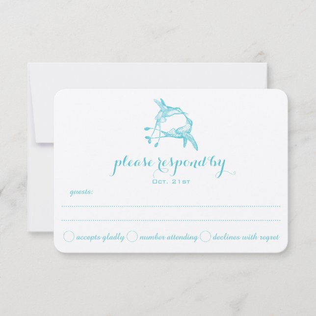 Blue Radiance Hummingbird Kiss Wedding RSVP (Anverso)