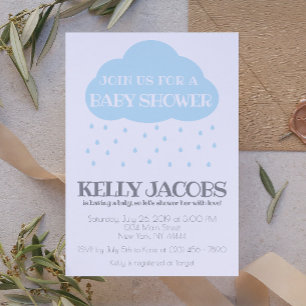 Blue Rain Cloud Baby Shower con invitación de amor