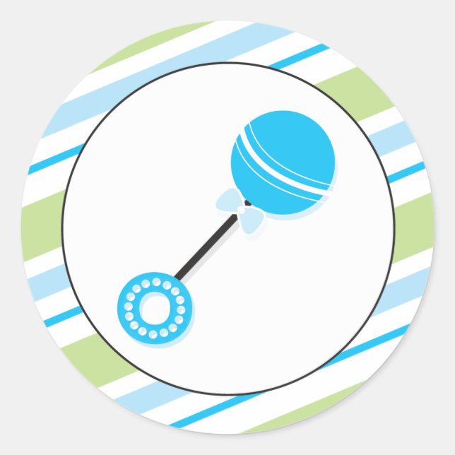 Blue Rattle | Pegatina Baby Shower Favor (Anverso)