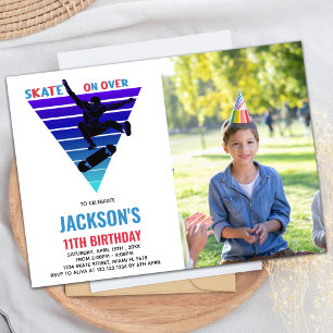 Blue Red Photo Skateboards Invitaciones de cumplea
