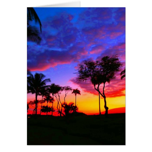 Blue Red Sunset Exotic Hawaiian Beach Palm Trees (Frente)