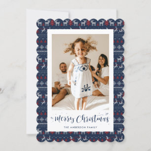 Blue Red White Knitus Foto Tarjeta navideña Merry
