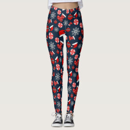Blue Red White Merry Christmas Leggings