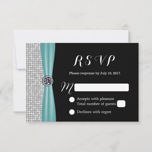 Blue Ribbon Diamond Modern Wedding RSVP (Anverso)