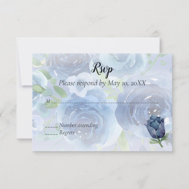 Blue Rosa Watercolor RSVP (Anverso)