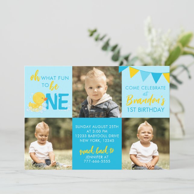 Blue Rubber Duck 3 Invitación de cumpleaños a la f (Anverso de pie)