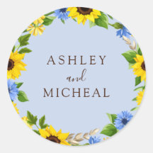 Blue Rustic Fall Sunflower Wreath Boda Pegatina
