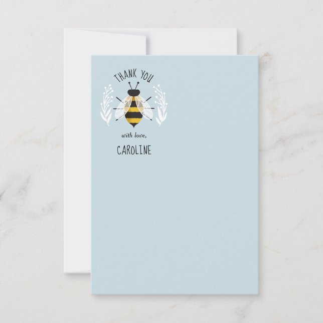 Blue Rustic Illustrated Bee Flat Gracias Nota (Anverso)