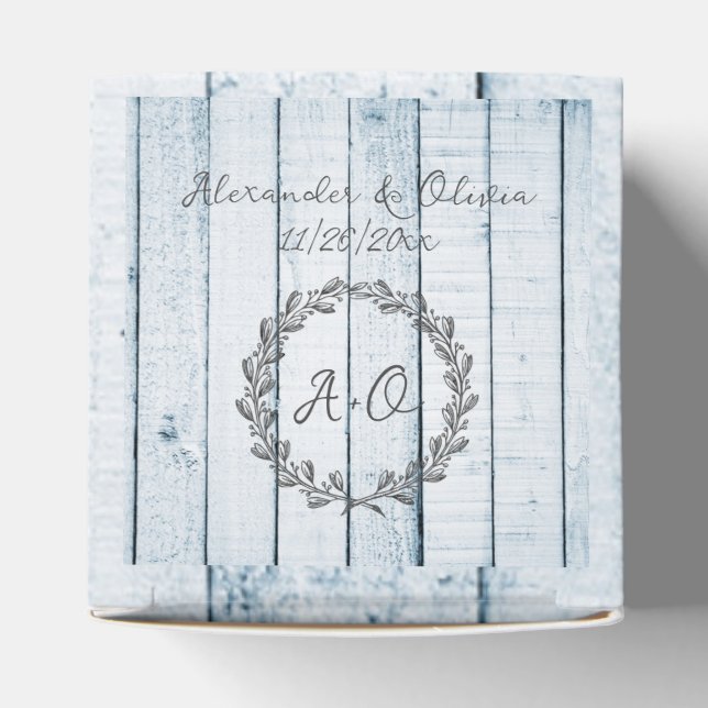 Blue Rustic Monograma Caja de Favor de Boda (Parte superior)