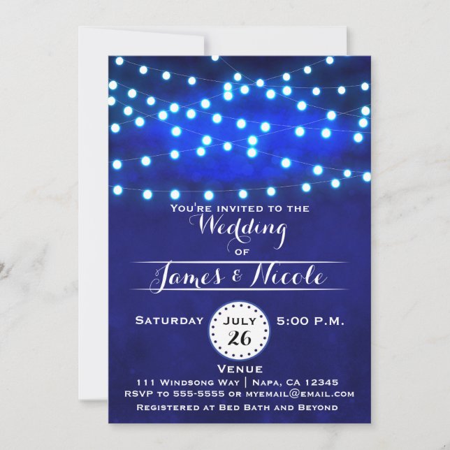 Blue Rustic Night String ilumina la invitación a l (Anverso)