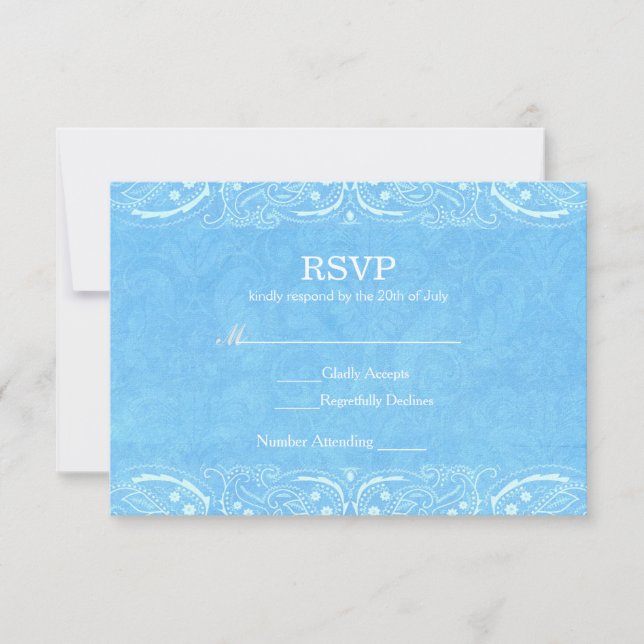 Blue Rustic Paisley Country Western Wedding RSVP (Anverso)