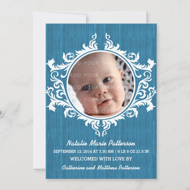Blue Rustic Swirls Baby Invitación (Anverso)