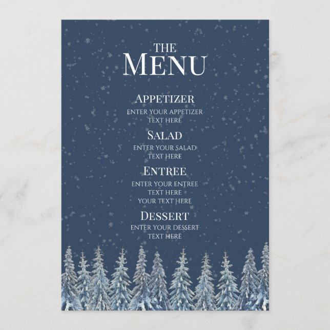 Blue Rustic Winter Forest Wedding Menu (Anverso)