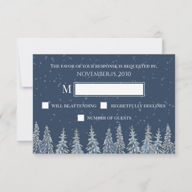 Blue Rustic Winter Forest Wedding RSVP (Anverso)